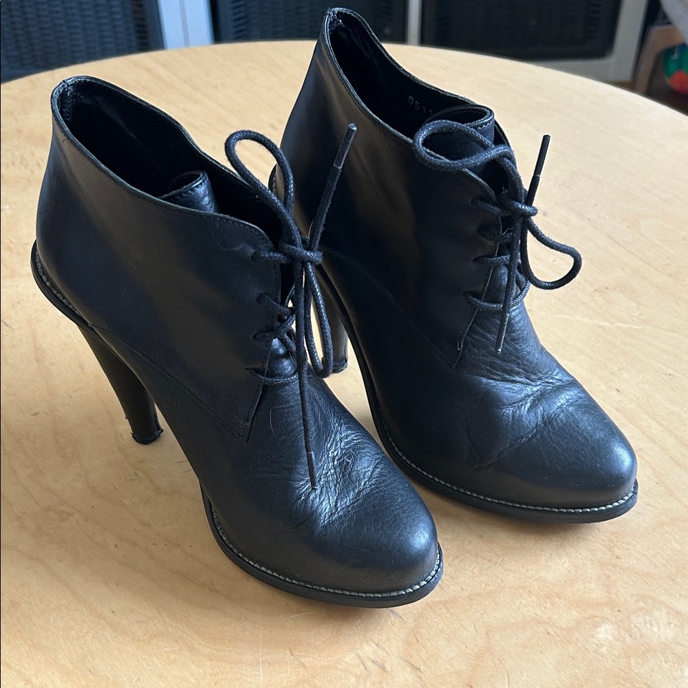 Opening Ceremony Black Leather Lace-Up Ankle Boots